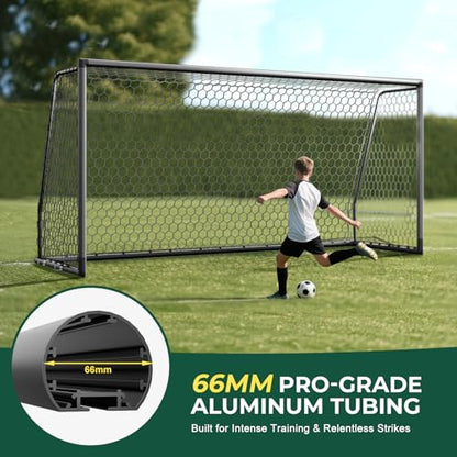 MOPHOTO Soccer Goal, 6X4/8x6/10x6.5/12x6/16x7/18.5x6.5/21x7/24x8ft Soccer Goals for Backyard, Full Size Soccer Goal for Teens & Adults Training - size: 12x6FT, style: Alu-Grey