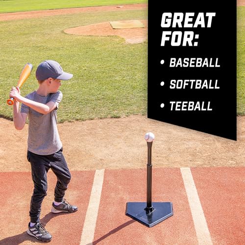 GoSports Baseball & Softball Batting Tees - Choose Jr. or Standard - Adjustable Rubber Hitting Tee - color: Jr. Black
