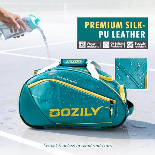 Pickleball Bag 30L, Waterproof Silk-PU Leather Sports Duffle Backpack with Shoe Compartment, Thermal Racket Pocket, Holds 2 Paddles & Balls, Gym Travel Pickleball Equipment Bag