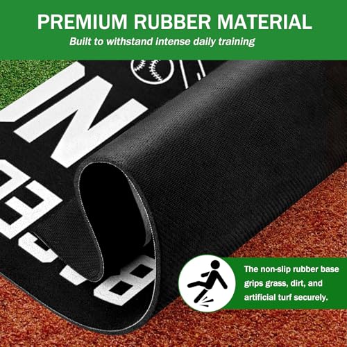 Baseball Training Mat, Baseball and Softball Batter Stance Hitting Mat, Improve Posture, Batting Mat with Toes Facing Place, Silent Anti-Skid, Baseball Training Equipment, 35.4 * 23.6 Inch - color: Black A