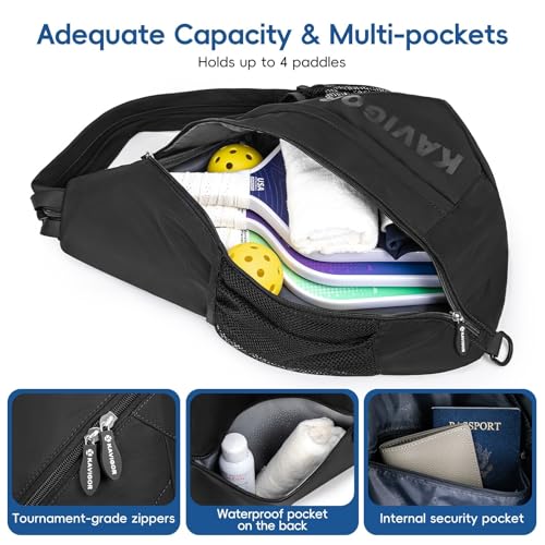 KAVIGOR 2025 Pickleball Sling Bag, Convertible Ultra-Light Backpack with Skin-Soft Fabric & Wet/Dry Pocket, Fits 4 Paddles + Gear - color: Classic Black