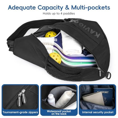 KAVIGOR 2025 Pickleball Sling Bag, Convertible Ultra-Light Backpack with Skin-Soft Fabric & Wet/Dry Pocket, Fits 4 Paddles + Gear - color: Classic Black