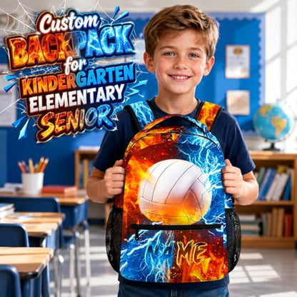 Boys Backpack for Kids Personalized Volleyball Schoolbag for Elementary Middle Primary, 17 Inch Durable Lightweight Bookbag - color: Beige