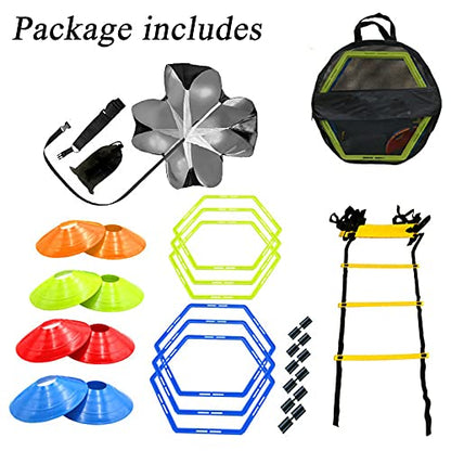 Agility Ladder Flexibility Training Ladder, Speed Agility Training Set, with Resistance Parachute/12 Cones,Unisex's Premium Trainer Kit
