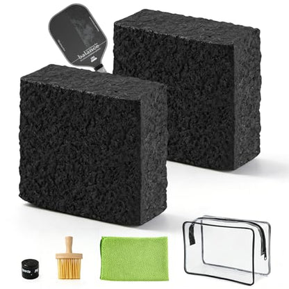 Pickleball Paddle Eraser Set, 2Pcs Pickle Ball Racket Cleaner for Carbon Paddles, Fast & Easy Natural Rubber Eraser Removes Residue Dirt Minor Scratches, Includes Storage Bag Brush Cloth Grip Tape