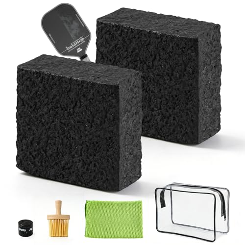 Pickleball Paddle Eraser Set, 2Pcs Pickle Ball Racket Cleaner for Carbon Paddles, Fast & Easy Natural Rubber Eraser Removes Residue Dirt Minor Scratches, Includes Storage Bag Brush Cloth Grip Tape