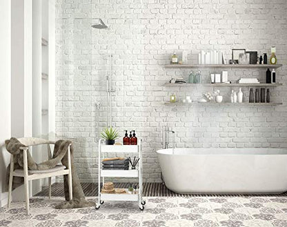 CAXXA 3-Tier Rolling Metal Storage Organizer - Mobile Utility Cart Kitchen Cart with Caster Wheels, White - color: White