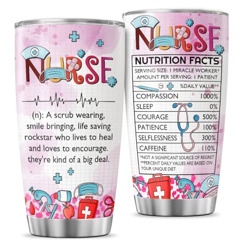 Nurse Appreciation Gift Cup with Nutrition Facts, 20oz Stainless Steel Insulated Tumbler, Funny Definition Design for RN CNA LPN EMT ICU Staff - color: Nurse Life
