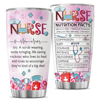 Nurse Appreciation Gift Cup with Nutrition Facts, 20oz Stainless Steel Insulated Tumbler, Funny Definition Design for RN CNA LPN EMT ICU Staff - color: Nurse Life