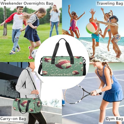 Sports Volleyball Round Barrel Sports Fitness Bag, Grass Green Travel Luggage Bag, Reusable Handbag, Suitable For Men and Women