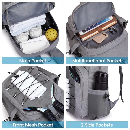G4Free Pickleball Bag, Pickleball Backpack for Women and Men, Padel Bag Fits 2 to 4 Paddles, Gifts for Pickleball Lovers - color: Lightgrey
