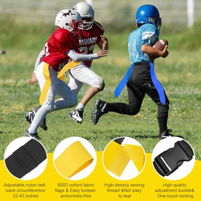 Flag Football Set - 14 Player Adjustable Flag Football Belts, Contains 42 Football Flags, 8 Practice Cones, Size 3 Football, Storage Bag and Pump, Perfect for Youth Adults & Children and Adult