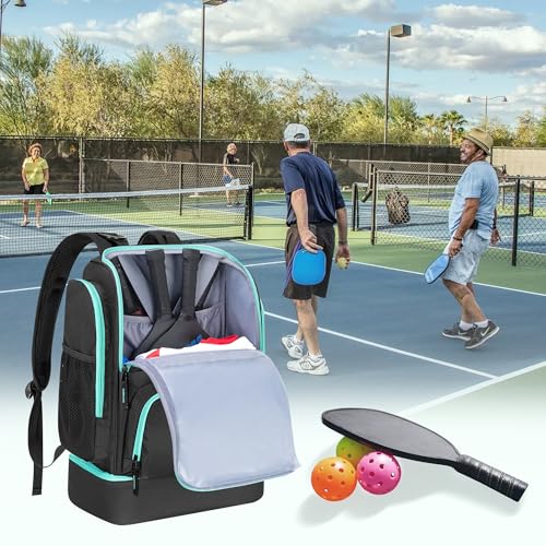 GOBUROS Pickleball Bags for Men Women, Pickleball Backpack for 4 Paddles with Shoe Compartment, Large Capacity Pickle Ball Equipment Bag, Black - color: Black
