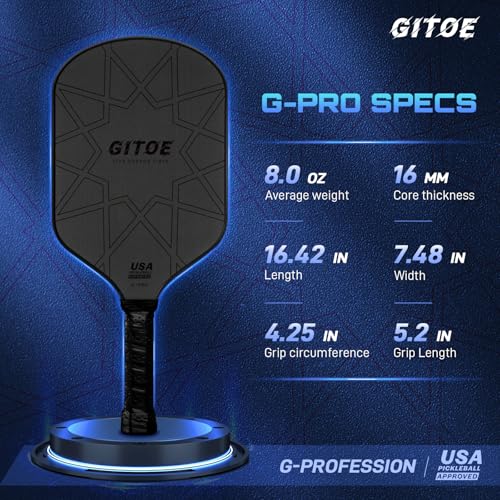 G-Pro Pickleball Paddle – 16MM Raw Carbon Fiber T700 Pickleball Paddle with High Spin, Control & Power – 2025 USAPA Approved for ‎Professional Players