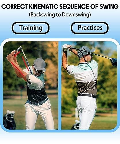 Golf Swing Trainer aid - Golf Training aid to Improve Hinge, Forearm Rotation, Shoulder turna and Grip.Portable Collapsible Swing Trainer Equipped with Golf Grip Trainer - color: Left Hand Grip(Blue)