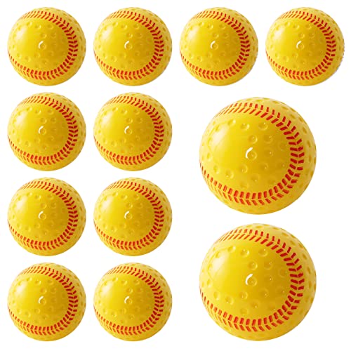 Baseballs 12 Pack Dimpled Baseballs, 9-Inch Pitching Machine Balls for Hand-Eye Coordination, Hitting and Fielding Practice - color: Yellow red 3.5oz