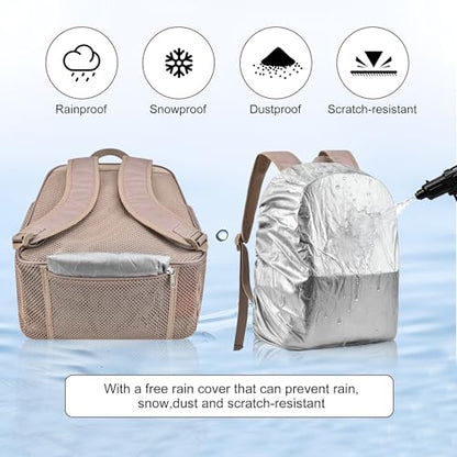 Oraben Heavy Duty Mesh Pack With Rain Cover See Through Backpack Mesh Backpack Bookbag Ideal for Class, Work, Travel, Beach Outings (Khaki) - color: Khaki