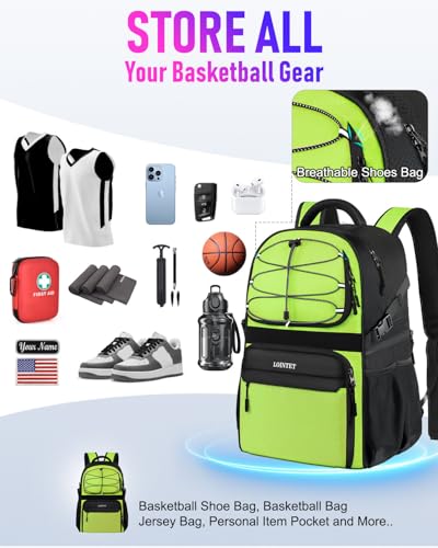 LOINTET Basketball Bag Backpack with Ball Holder Shoes Compartment, Large Basketball Accessories Sports Bag - color: Fluorescence