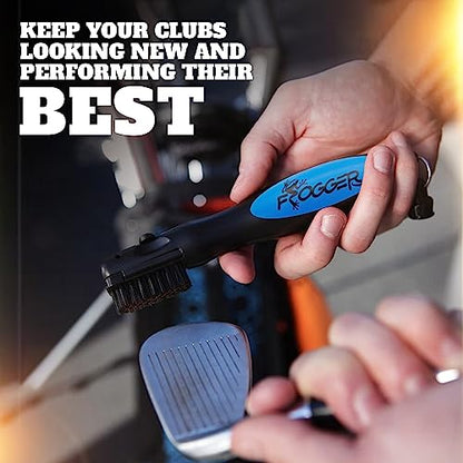 Frogger BrushPro Latch-It Golf Club Cleaner, Ergonomic Grip and Latch-it Magnet - Professional Golf Club Brush and Groove Cleaner for Golfers - color: Blue