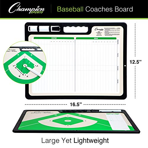 Champion Sports Large & XL Dry Erase Board For Coaching - Whiteboards for Strategizing, Techniques, Plays - 2-Sided Boards with Front Side Full Field - Backside Half Field and Lineup - color: Baseball/Softball, style: XL Coaches Board