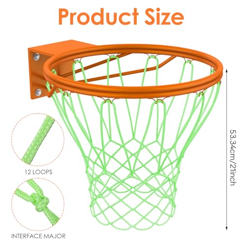 Basketball Net Outdoor Luminous Basketball Net Nightlight Glow Basketball Net Replacement 12 Loops Portable Nylon Basketball Net for Sports All Weather Anti Whip
