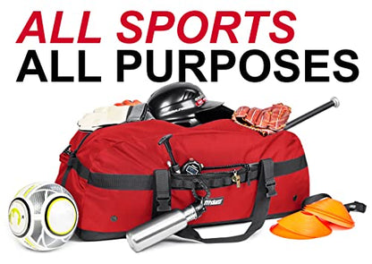 Fitdom 132L 36" Heavy Duty Extra Large Sports Gym Equipment Travel Duffel Bag W/Adjustable Shoulder & Compression Straps. Perfect for Soccer Baseball Basketball Hockey Football Team Coaches & More - color: Red
