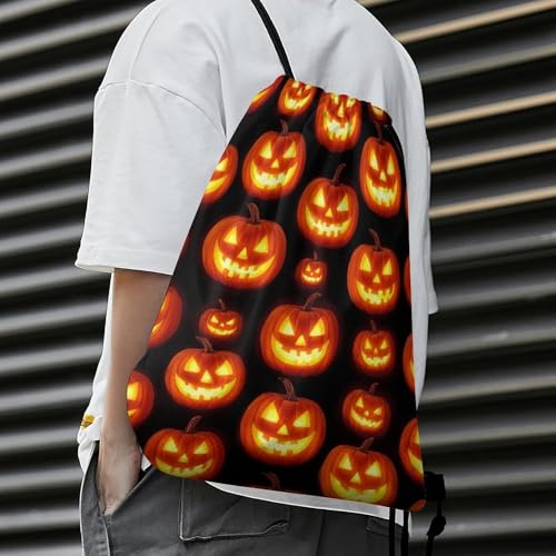 Beam Backpack Drawstring Sack Large Capacity for Soccer Basketball Sports Equipment Travel Men Women, Pumpkin Face Bags - color: Picture (1018)