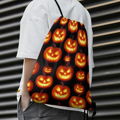 Beam Backpack Drawstring Sack Large Capacity for Soccer Basketball Sports Equipment Travel Men Women, Pumpkin Face Bags - color: Picture (1018)