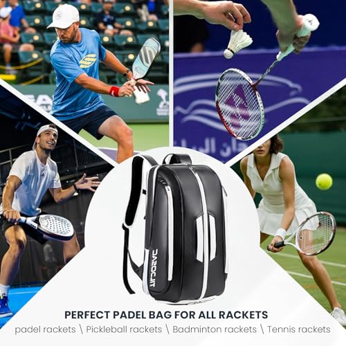 Tennis Racket Bag Pickleball Padel Backpack With Shoe Compartment, Laptop Sleeve,Fence Hook,Ball Sleeve - color: Black-White