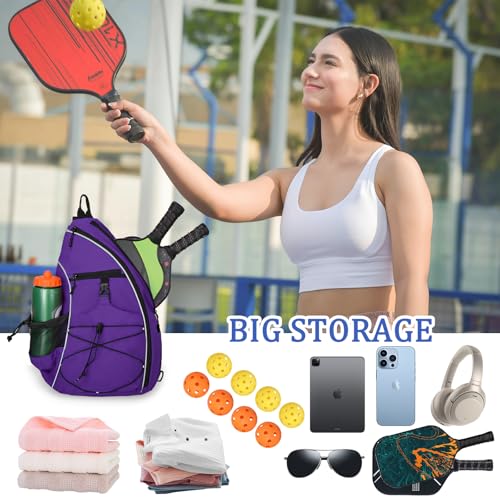 Goloni Pickleball Sling Bag for Men Women, Lightweight Pickleball Backpack with Fence Hook - color: Purple