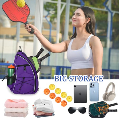 Goloni Pickleball Sling Bag for Men Women, Lightweight Pickleball Backpack with Fence Hook - color: Purple