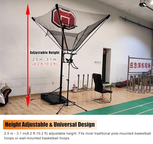 Basketball Rebounder Return Attachment System, 8-10 ft Adjustable Height Basketball Hoop Ball Returner, Shooting Return Net Training Equipment