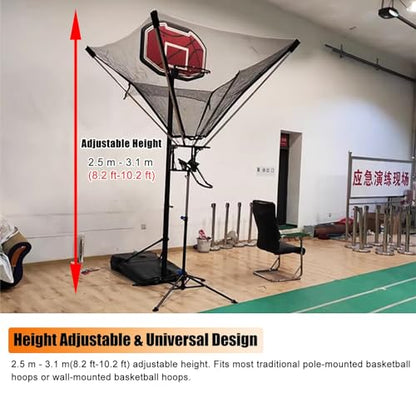 Basketball Rebounder Return Attachment System, 8-10 ft Adjustable Height Basketball Hoop Ball Returner, Shooting Return Net Training Equipment