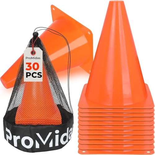 7 Inch (12/30 PCs) Soccer Cones for Training Kids with Mesh Bag - Small Traffic Cones for Sports Training - Flexible Conos for Soccer Practice, Basketball & Football Drills Equipment - style: Orange - 30 Pack