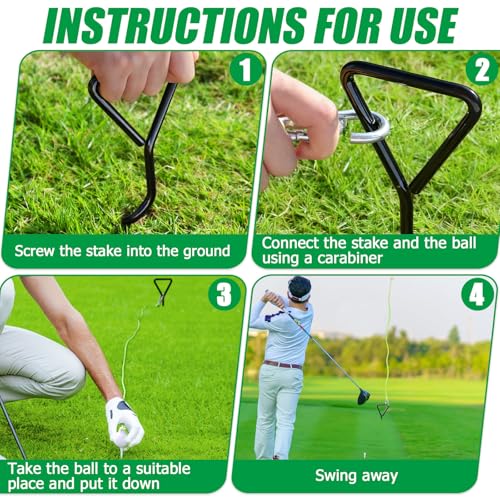 TOBWOLF Golf Ball on a String, 33FT Swing Away Golf Ball on a Rope with Fixed Rod, Golf Rope Swing Trainer, Golf Practice Rope Ball at Backyard or Park for Beginners & Youth to Quickly Practice Swing