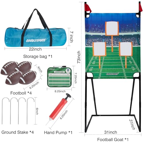 GOODLYSPORTS Football Toss Game with 4 Inflatable Balls + 66" Throwing Target - Football Target Practice for Kids + Football Gifts for Boys 8-12 - Carnival Games for Kids + Yard Games for Adults
