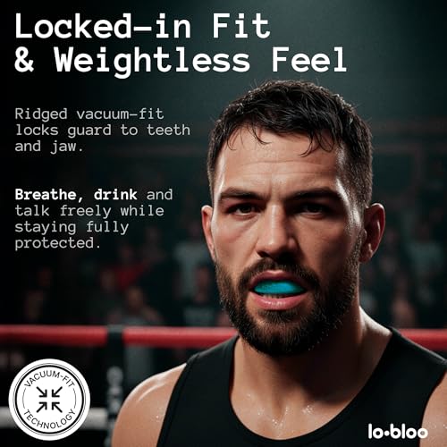 lobloo® PRO-FIT Sports Mouthguard – Ultra Slim 1mm | Dentist-Level Protection | Precision Vacuum-Fit | Oxygen Performance | MMA, Boxing, Football, Basketball. (Large +14yrs, Black)