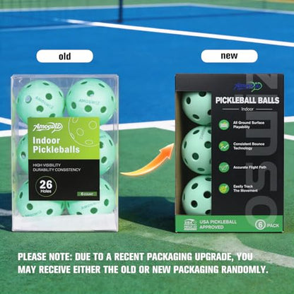 Indoor Pickleball Balls, 6/12 Pack of 26 Holes Pickleballs, USAPA Approved Indoor Pickleballs Set, High Visibility Durable Pickle Balls for Training and Tournament
