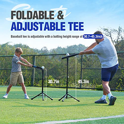 Zupapa Baseball Softball Practice Combo - 7 X 7 Feet Net Tee Caddy 12 Pack Baseballs Set, Upgraded Vivid Strike Zone, Baseball Backstop Practice Net for Hitting Pitching Batting Catching - color: Blue