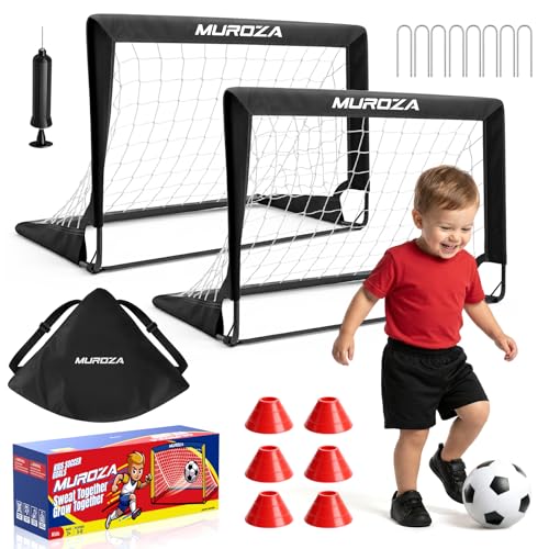 Kids Soccer Goal, Soccer Goals for Backyard Set, 2 Pack 2x1.5ft Portable Pop Up Soccer Nets with Ball and Cones, Soccer Training Set for Toddlers, Indoor & Outdoor Games - color: Black, Gray, Black