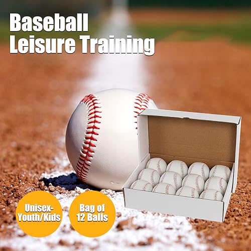 Official Size Practice Training Baseballs 12 Balls Pack Blank Baseball Sports Youth/Adult for League Play, Pitching, Batting, Fielding, Autograph, Gifts(One Dozen)