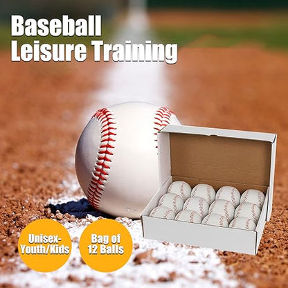 Official Size Practice Training Baseballs 12 Balls Pack Blank Baseball Sports Youth/Adult for League Play, Pitching, Batting, Fielding, Autograph, Gifts(One Dozen)