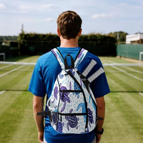 Print Pickleball Backpack Cute Hand Drawn Turtles | Padded 6-Paddle Compartment & Separate Shoe Bag | Multi-Pocket Sports & Gym Backpack for Tennis, Travel, Commute