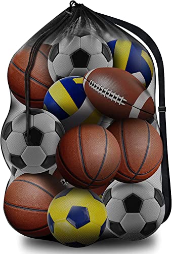 BROTOU Extra Large Sports Ball Bag Mesh, Basketball Bags Team Balls, Adjustable Shoulder Strap, Ball Bags for Holding Soccer, Football, Volleyball, Swimming Gear (30” x 40”)