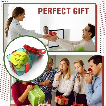 MiniInflat 12 Pack Sports Practice Softball Motivational Slowpitch Softball Official Size and Weight Ball Inspirational Fastpitch Training Ball Leather Covered for Game Training