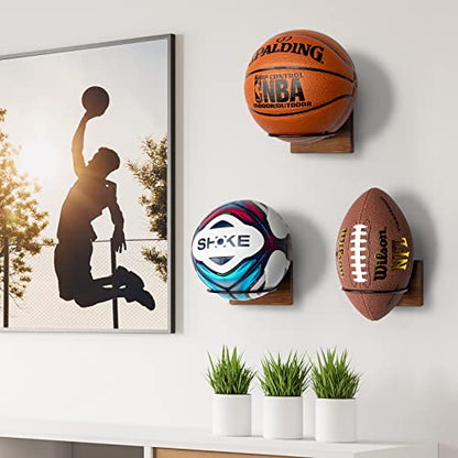 PUERSI Ball Holder Wall Mount Ball Stand Display Storage for Basketball Football Soccer Volleyball - color: Pine-Brown-3 Pack