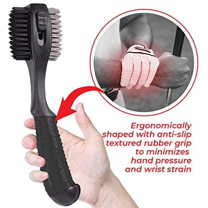Retractable Golf Club Brush | Oversize Double Brush & Ergonomic Grip & Retractable Groove Cleaner & Lanyard - color: Black
