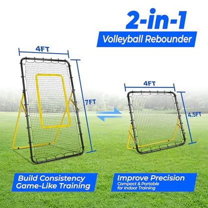 2-in-1 Volleyball Rebounder Net, Adjustable 7×4 ft to 4.5×4 ft Bounce Back Training Rebound Equipment with Angle Customization for Volleying, Bumping, Spiking Practice - color: Black