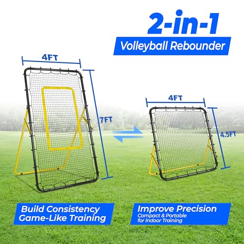 2-in-1 Volleyball Rebounder Net, Adjustable 7×4 ft to 4.5×4 ft Bounce Back Training Rebound Equipment with Angle Customization for Volleying, Bumping, Spiking Practice - color: Black