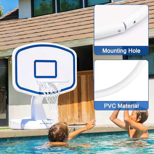 Pool Basketball Rim Replacement for Poolmaster Splashback, Pool Basketball Hoop Rebounder Game Outdoor, PVC Replacement Basketball Backboard White Ring for Poolside
